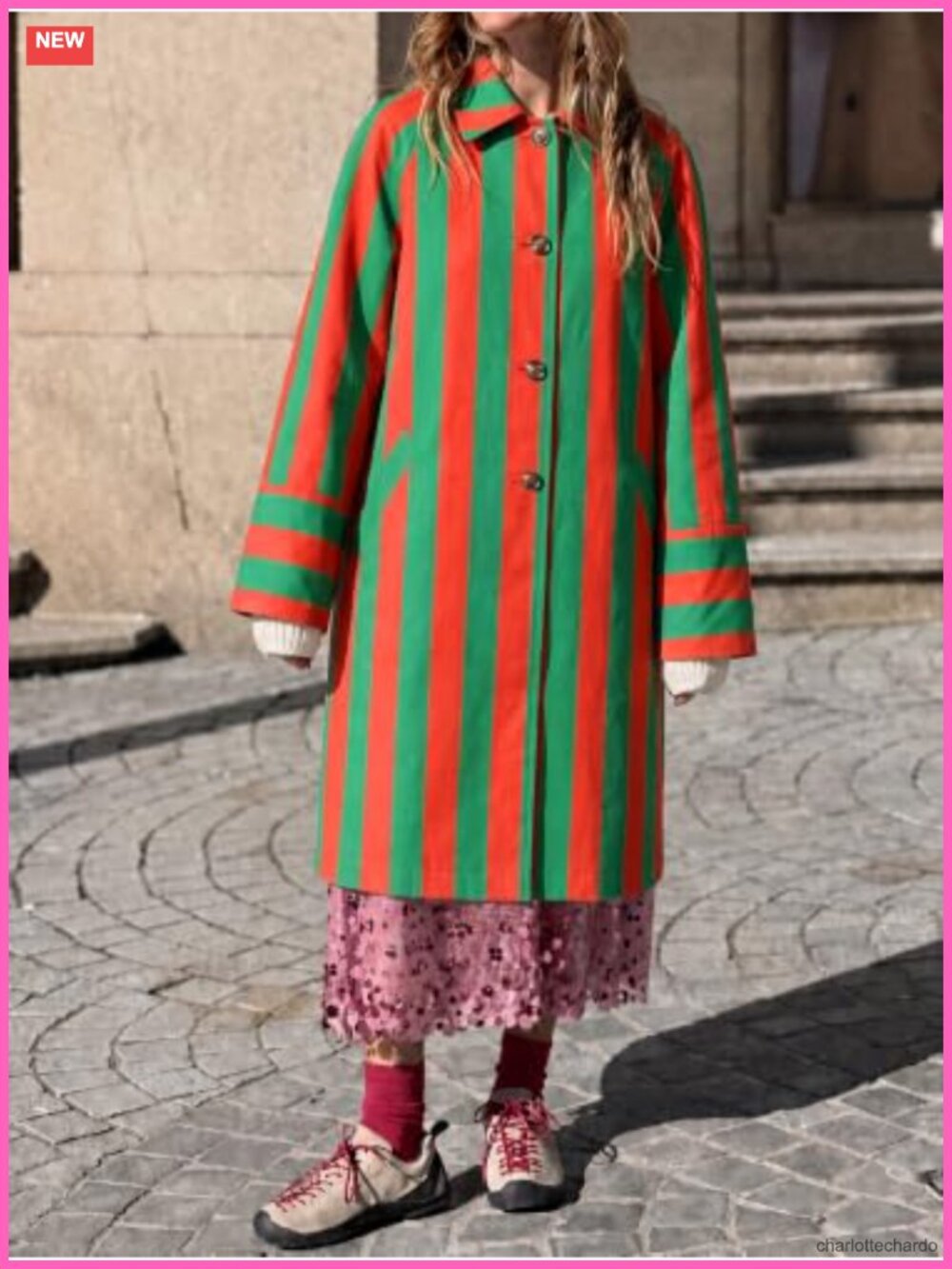 Striped Color Block Long Trench Coat Oversized Button Front Fall Jacket - Picture 2 of 6